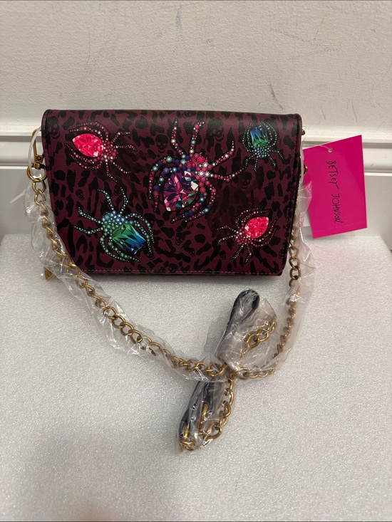 Betsey Johnson Handbags - Betsey Johnson Burgundy Leopard Crossbody with Multicolor Jewel Spiders(Rare)